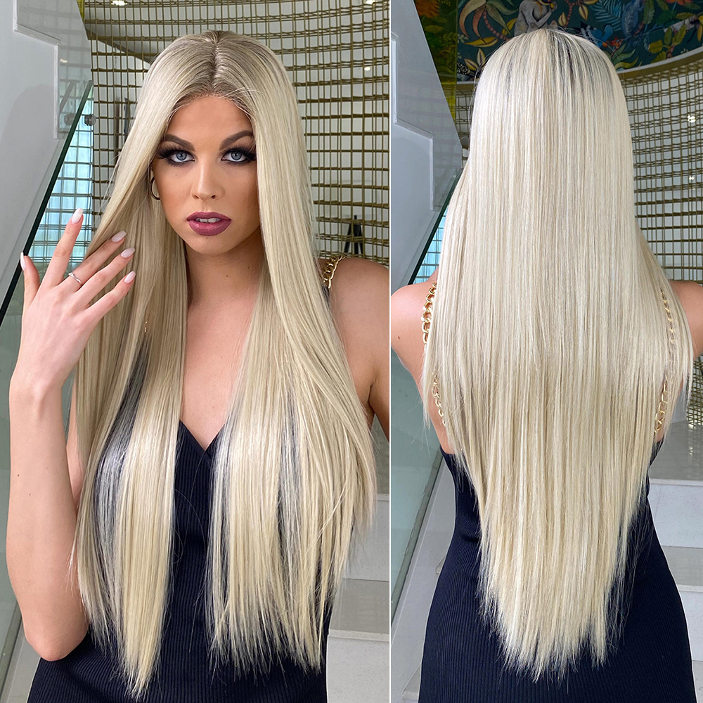 White Platinum Blonde Lace Front Synthetic Wigs Long Straight Lace Hair Wig for  Women Cosplay Daily Heat Resistant Hair