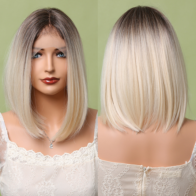 T part Synthetic Lace Front Wigs Orange Brown Short BOB Wig with Side Part Daily Use Party Wig for Women Heat Resistant