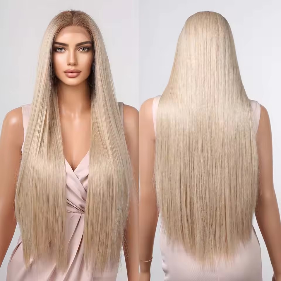 Straight Brown T Part Lace Front Synthetic Wigs with Baby Hair Long Women's Lace Wigs High Density Natural Wig Heat Resistant