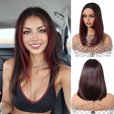 T part Synthetic Lace Front Wigs Orange Brown Short BOB Wig with Side Part Daily Use Party Wig for Women Heat Resistant