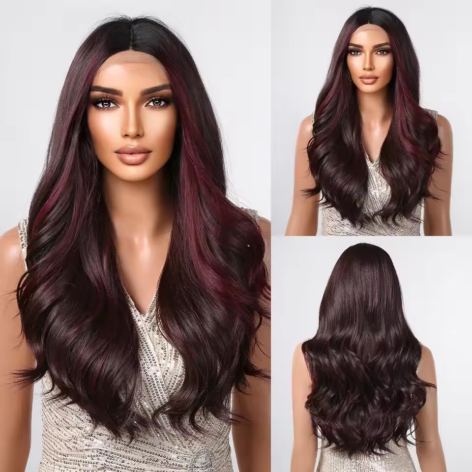 Ombre Brown Blonde Synthetic Lace Wigs Long Wavy Middle Part Hair Wig Cosplay Natural Heat Resistant Synthetic Wig for Women