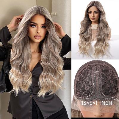 Ombre Brown Blonde Synthetic Lace Wigs Long Wavy Middle Part Hair Wig Cosplay Natural Heat Resistant Synthetic Wig for Women