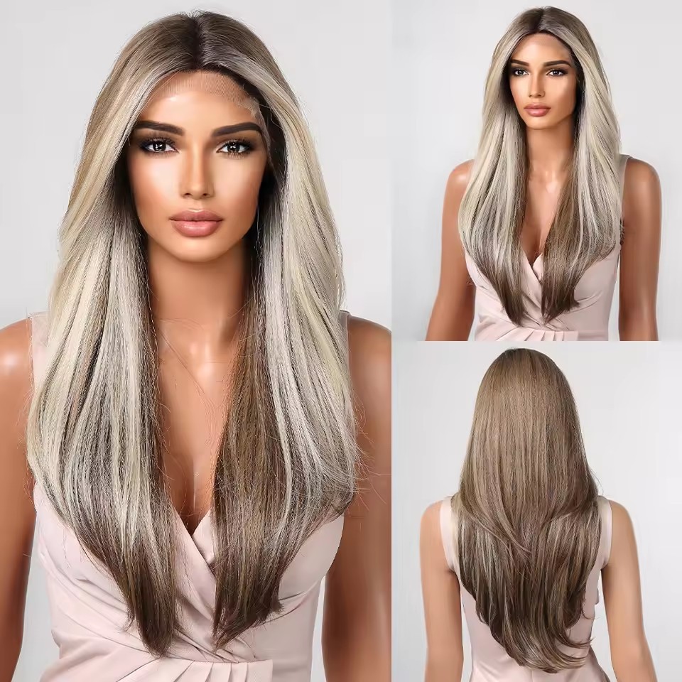 White Platinum Blonde Lace Front Synthetic Wigs Long Straight Lace Hair Wig for  Women Cosplay Daily Heat Resistant Hair
