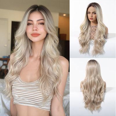 Ombre Brown Blonde Synthetic Lace Wigs Long Wavy Middle Part Hair Wig Cosplay Natural Heat Resistant Synthetic Wig for Women