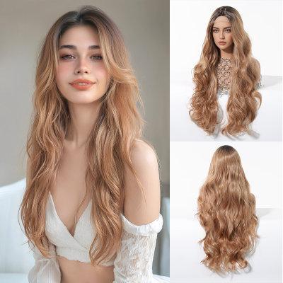 Ombre Brown Blonde Synthetic Lace Wigs Long Wavy Middle Part Hair Wig Cosplay Natural Heat Resistant Synthetic Wig for Women