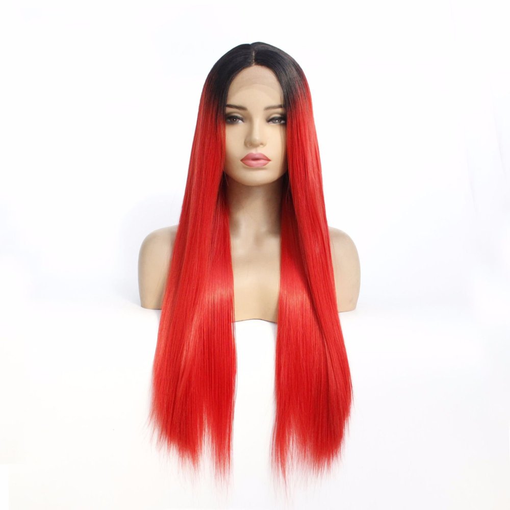Long Straight 18 -26 inch Ombre Lace Front  Synthetic Wigs 13x4 Lace Fiber Wig With Baby Hair for  Women