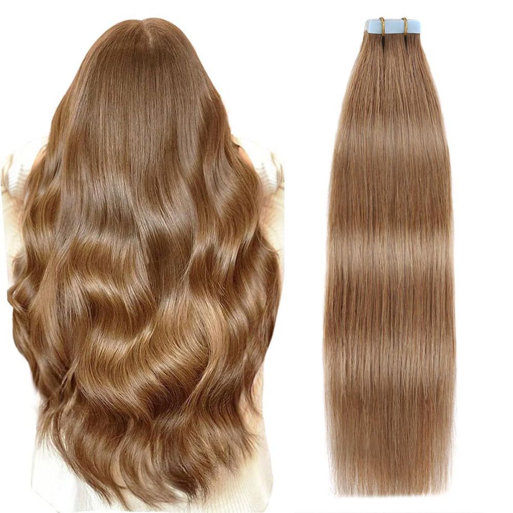 10A Light Brown #8 Straight Tape In Hair Extensions  Remy Hair Extensions Tape In 100g Per Pack Seamless tape hair extensions 16-26Inch