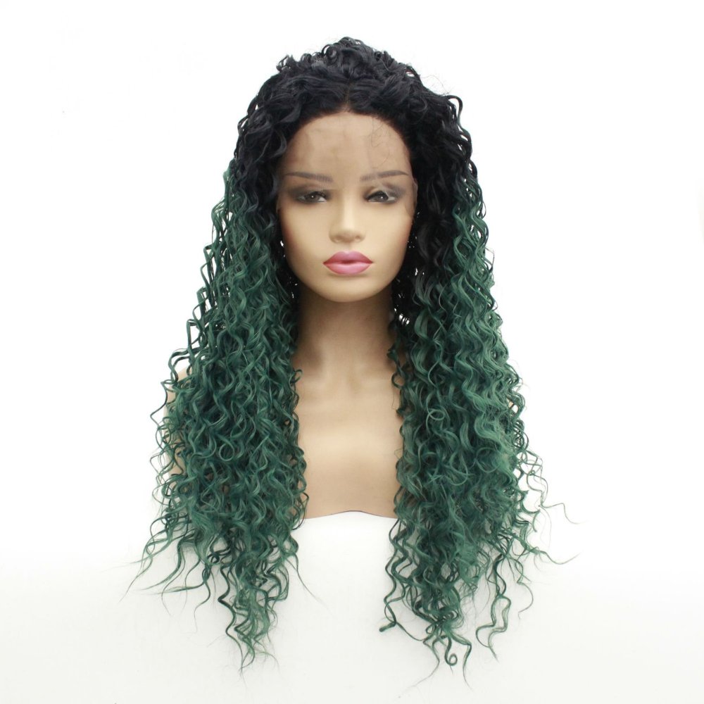 Long 18 -26 inch Ombre Brown Kinky Curly Lace Front Wigs 13x4 Synthetic Lae Wig With Baby Hair  For Black Women