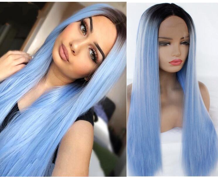 Long Straight 18 -26 inch Ombre Lace Front  Synthetic Wigs 13x4 Lace Fiber Wig With Baby Hair for  Women