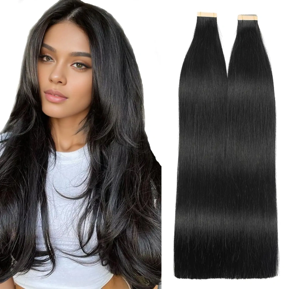10A Jet Black  #1 Straight Tape In Hair Extensions  Remy Hair Extensions Tape In 100g Per Pack Seamless tape hair extensions 16-26Inch