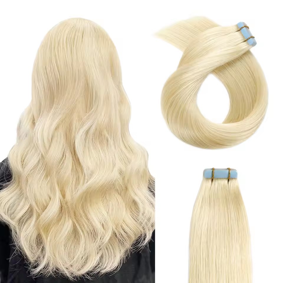 10A  #613 Blonde Invisible Tape in Extensions for Women Remy Human Hair Straight Tape in Hair Extensions 100g
