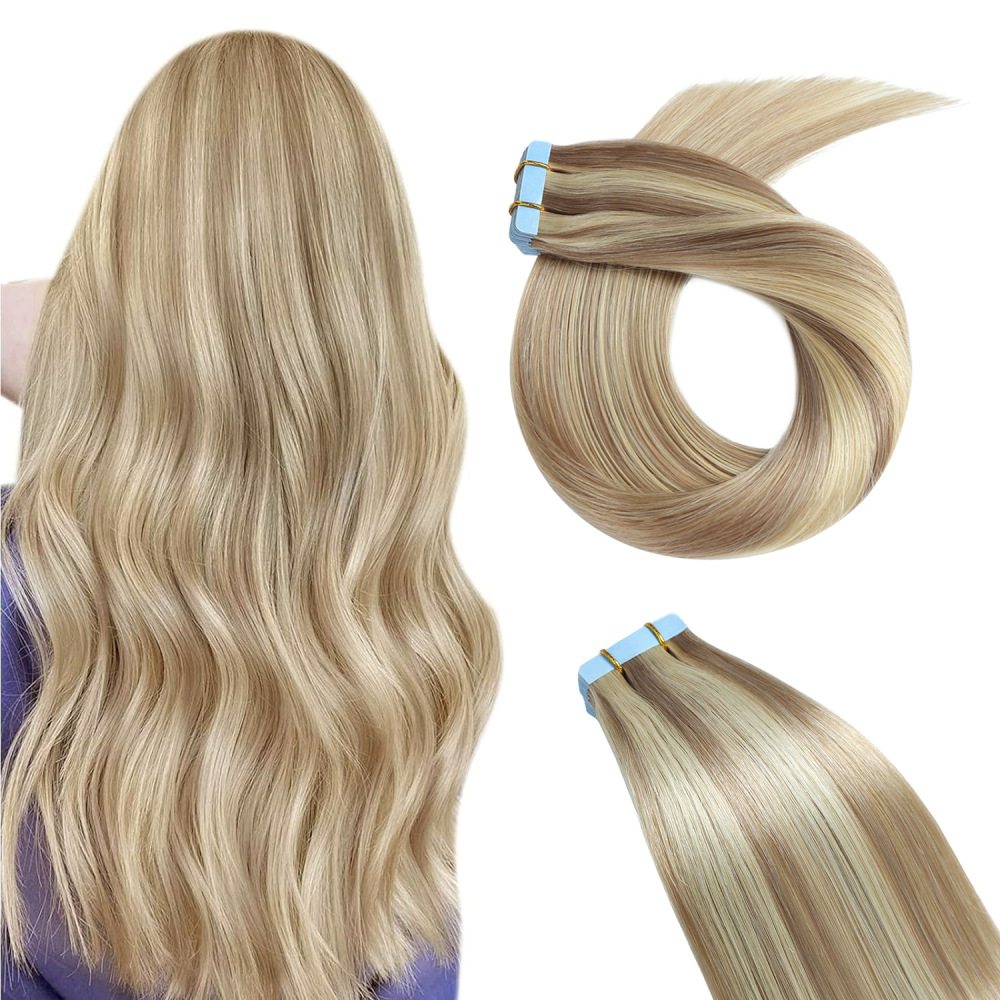Highlight Blonde #P18/613 Tape in Extensions Virgin Remy Human Hair Extensions Straight Tape in Hair Extensions 100g