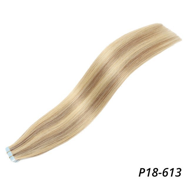 Highlight Blonde #P18/613 Tape in Extensions Virgin Remy Human Hair Extensions Straight Tape in Hair Extensions 100g