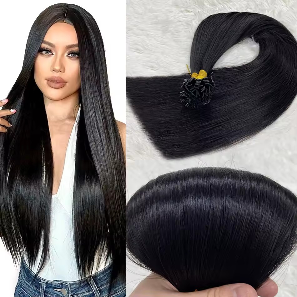 10A Jet  Black #1  Flat Tip Virgin Remy Human Hair Extensions 100g Pre Bonded Keratin 100% Human Hair Extensions