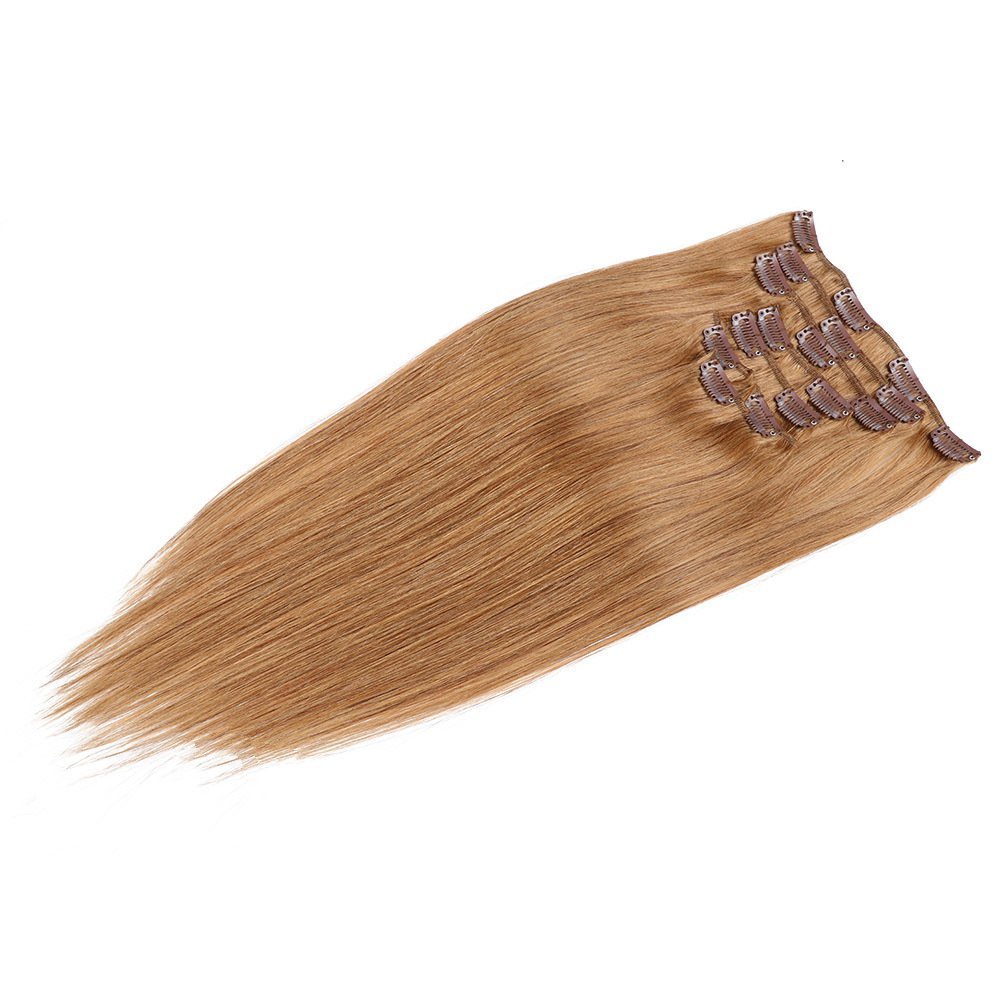 7 pcs  Light Brown #12  Straight  100grams  Clip in  Human Hair Extensions 100% Remy Human Hair Extensions  for woman