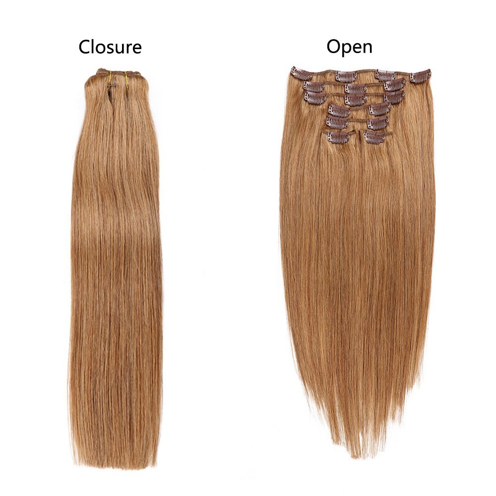 8 pcs  Golden Brown  #12 Straight Clip In Hair Extension Human  Full Head 100g/Set Seamless Virgin Remy Human Hair Extensions