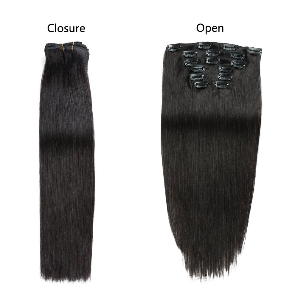Straight Clip In Hair Extension Human Hair Brazilian Raw Human Hair Clips 120g/Set Seamless Clip In Human Hair Extensions