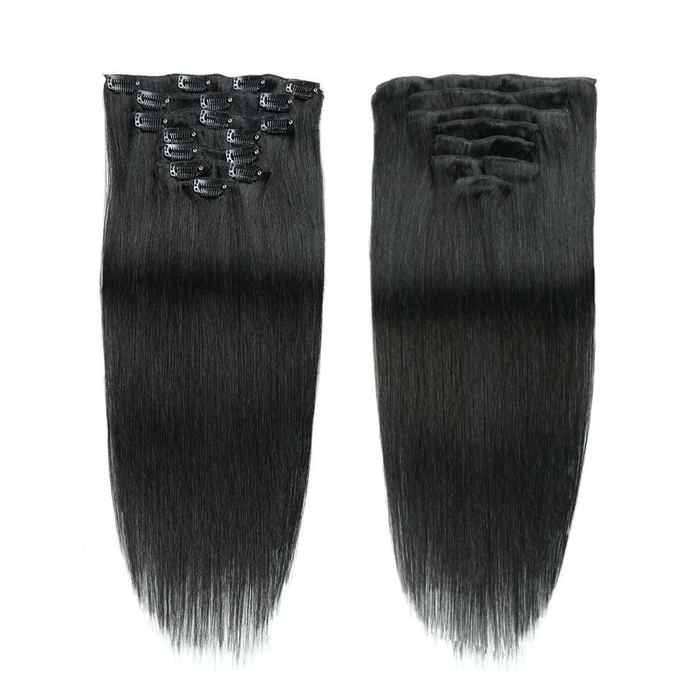 Jet  Black  7Pcs 100grams Clip in  Human Hair Extensions Straight  100% Remy Human Hair Extensions  Clip in Hair Extensions