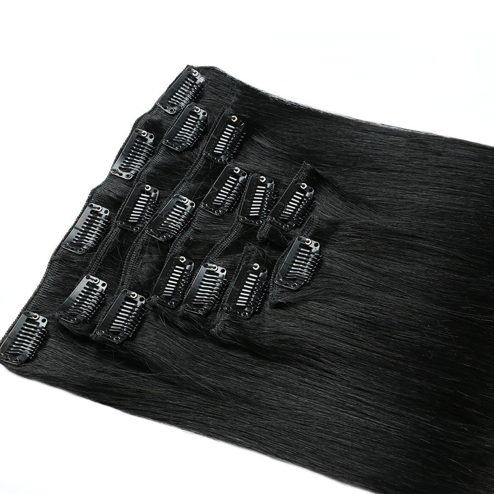 Natural Black #1B Straight Clip In Hair Extension FullHead set 7pcs 100g 100% Human Hair  Seamless Clip In Remy Human Hair Extensions