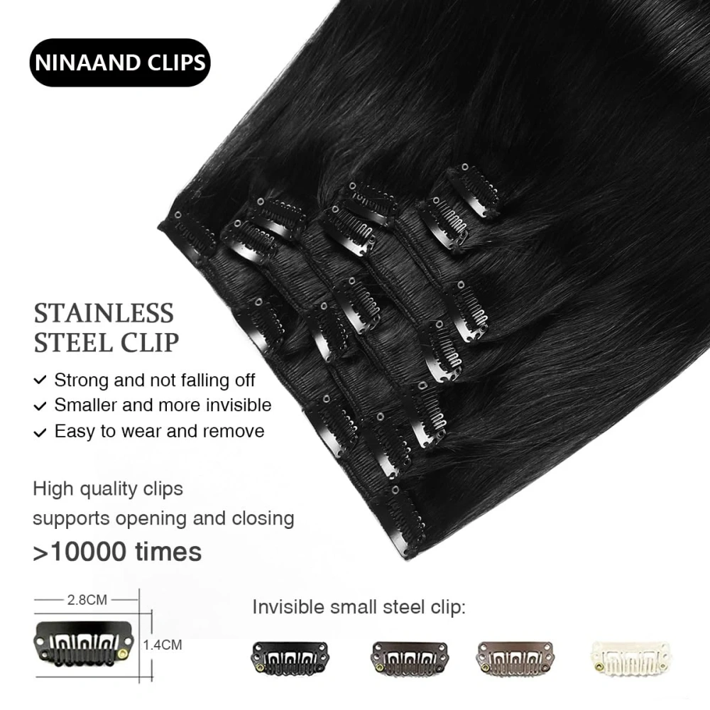 8 pcs Natural Black #1B Straight Clip In Hair Extension Human  Full Head 100g/Set Seamless Virgin Remy Human Hair Extensions