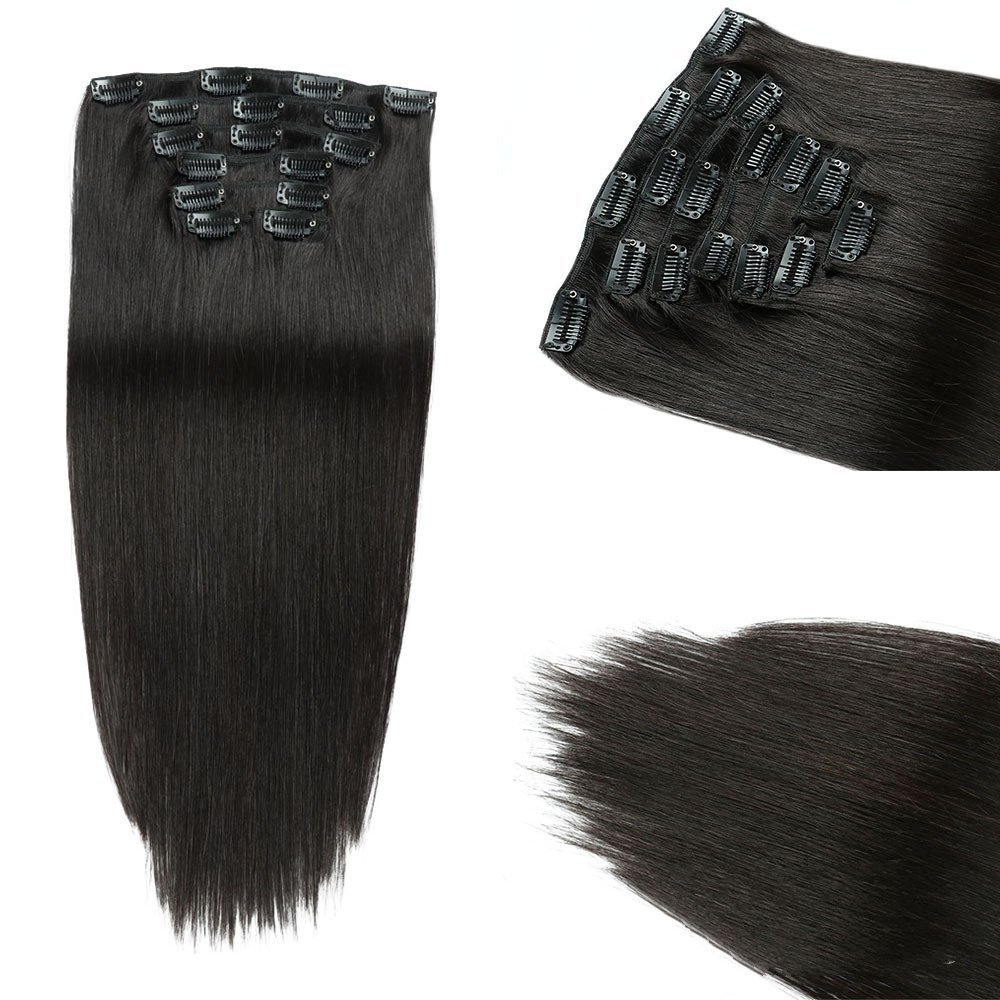 Natural Black #1B Straight Clip In Hair Extension FullHead set 7pcs 100g 100% Human Hair  Seamless Clip InRemy Human Hair Extensions