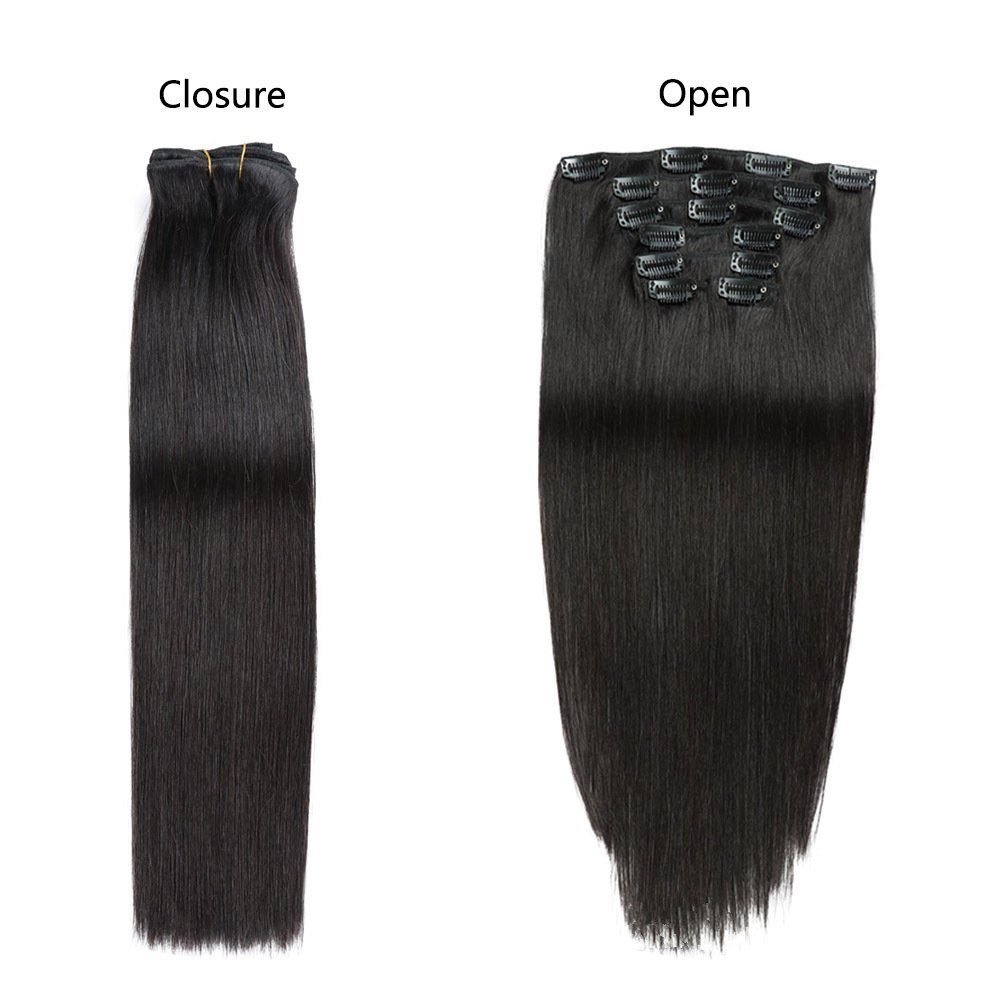 Natural Black #1B Straight Clip In Hair Extension FullHead set 7pcs 100g 100% Human Hair  Seamless Clip InRemy Human Hair Extensions