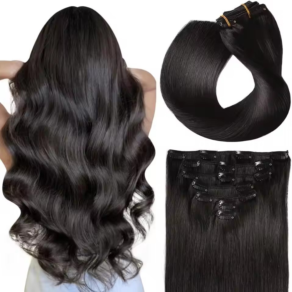 8 pcs Natural Black #1B Straight Clip In Hair Extension Human  Full Head 100g/Set Seamless Virgin Remy Human Hair Extensions