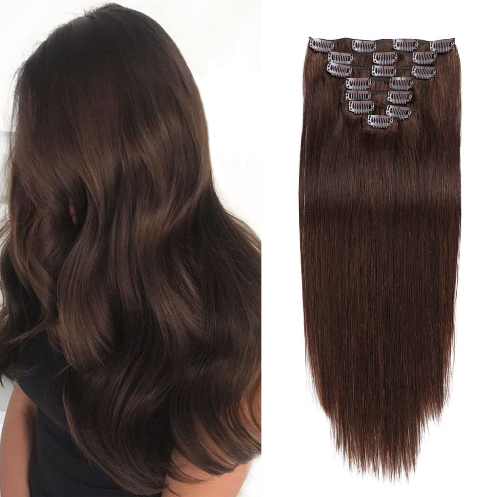7 pcs Dark Brown#2   Clip in  Human Hair Extensions 100grams Straight  100% Remy Human Hair Extensions  Clip in Hair Extensions