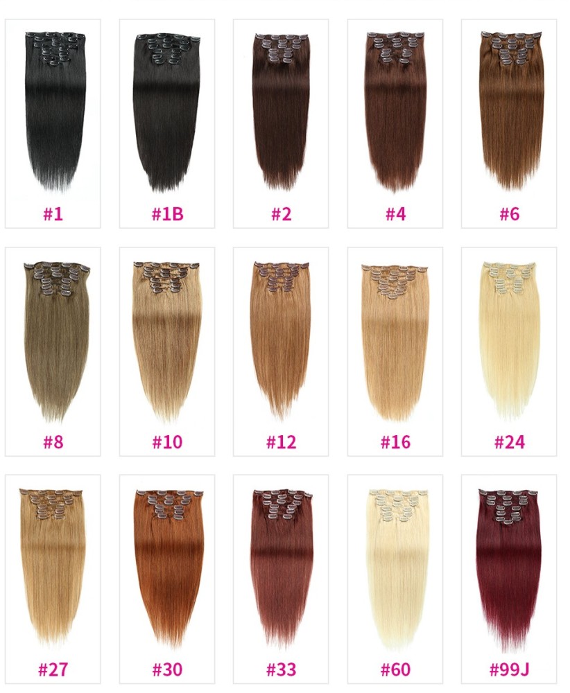 7 pcs Red Copper #33 Straight  100grams  Clip in  Human Hair Extensions 100% Remy Human Hair Extensions  for woman