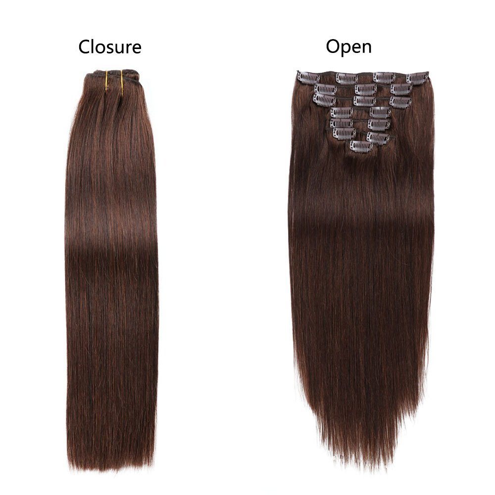 8 pcs Dark Brown  #2 Straight Clip In Hair Extension Human  Full Head 100g/Set Seamless Virgin Remy Human Hair Extensions
