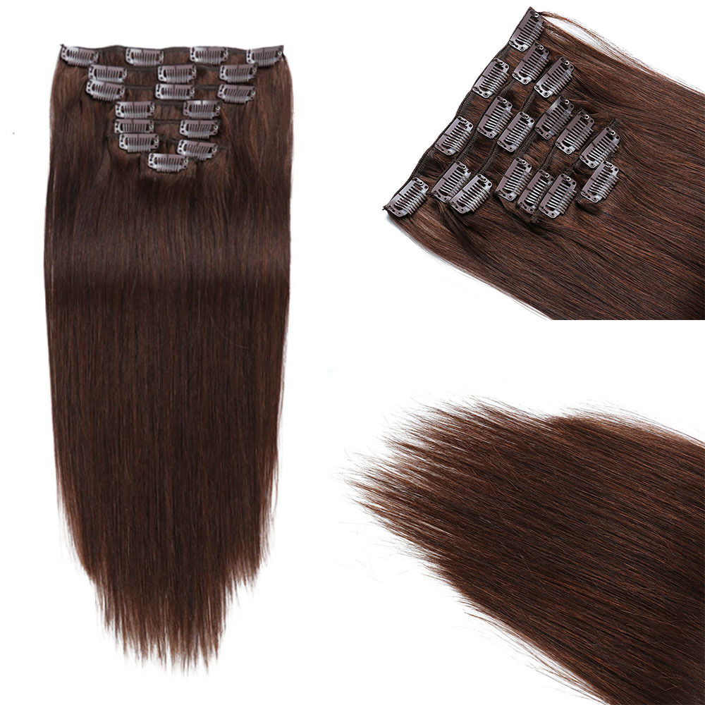 8 pcs Dark Brown  #2 Straight Clip In Hair Extension Human  Full Head 100g/Set Seamless Virgin Remy Human Hair Extensions