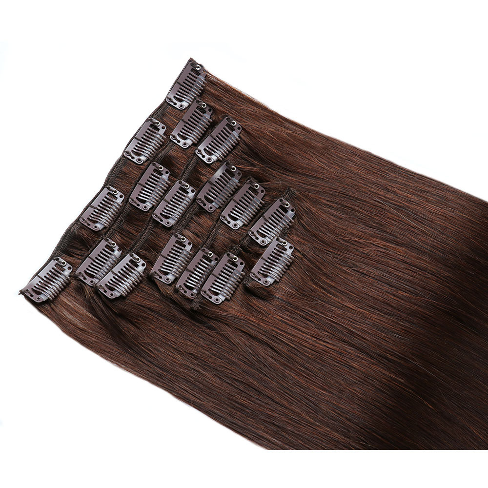 8 pcs Dark Brown  #2 Straight Clip In Hair Extension Human  Full Head 100g/Set Seamless Virgin Remy Human Hair Extensions