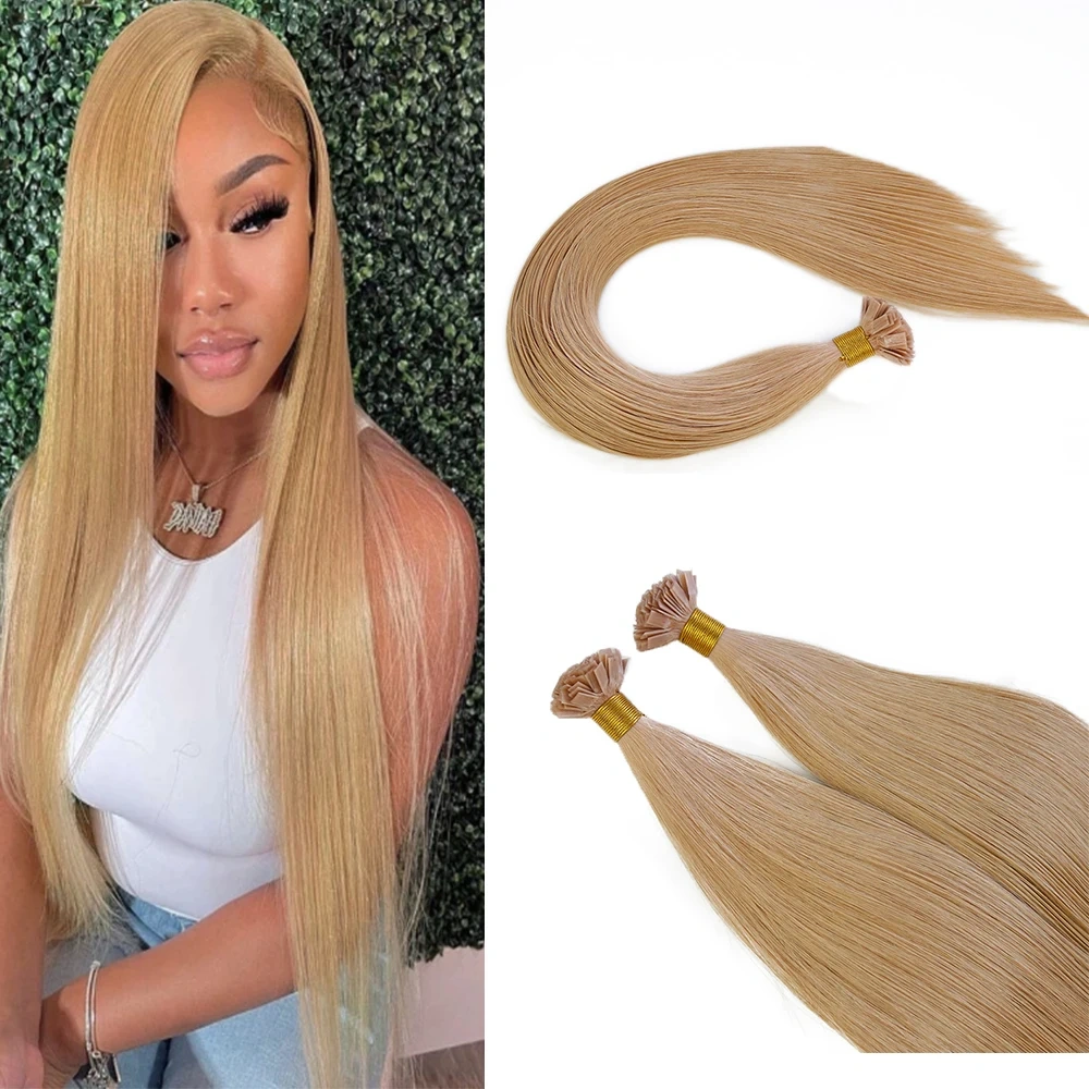 Honey Blonde #27  Flat Tip Hair Extensions 100g Virgin Remy Human Hair Real Human Fusion Hair Extensions 12 -30inch