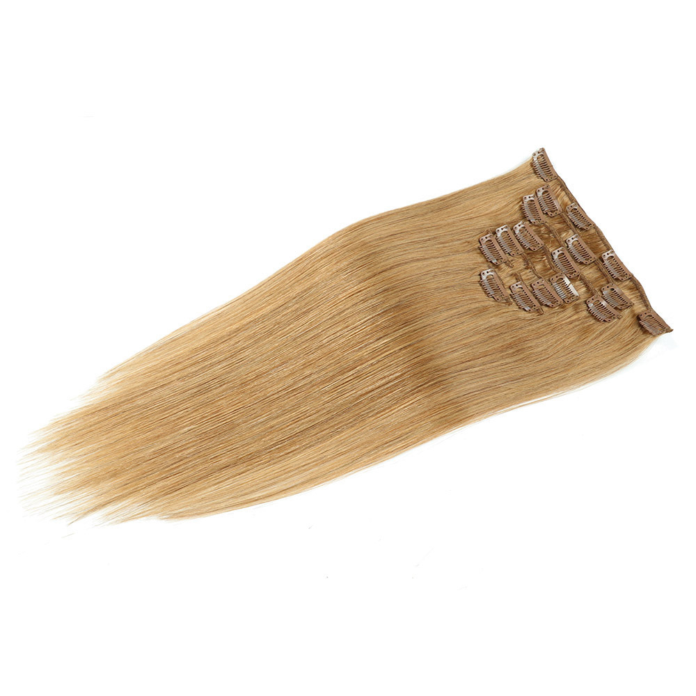 8 pcs  Honey blonde   #27  Straight Clip In Hair Extension Human  Full Head 100g/Set Seamless Virgin Remy Human Hair Extensions