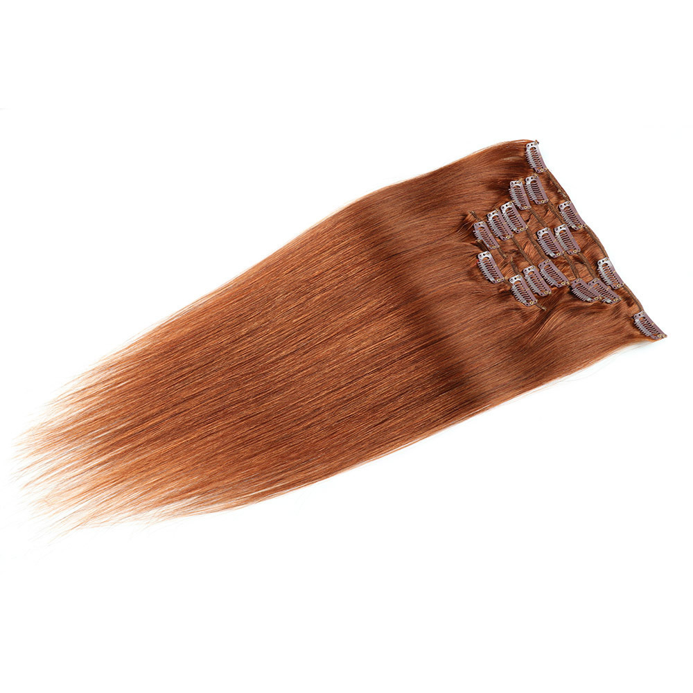 8 pcs  Copper #30  Straight Clip In Hair Extension Human  Full Head 100g/Set Seamless Virgin Remy Human Hair Extensions