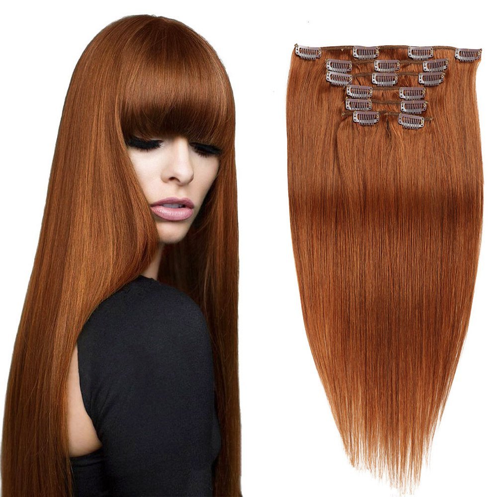 8 pcs  Copper #30  Straight Clip In Hair Extension Human  Full Head 100g/Set Seamless Virgin Remy Human Hair Extensions