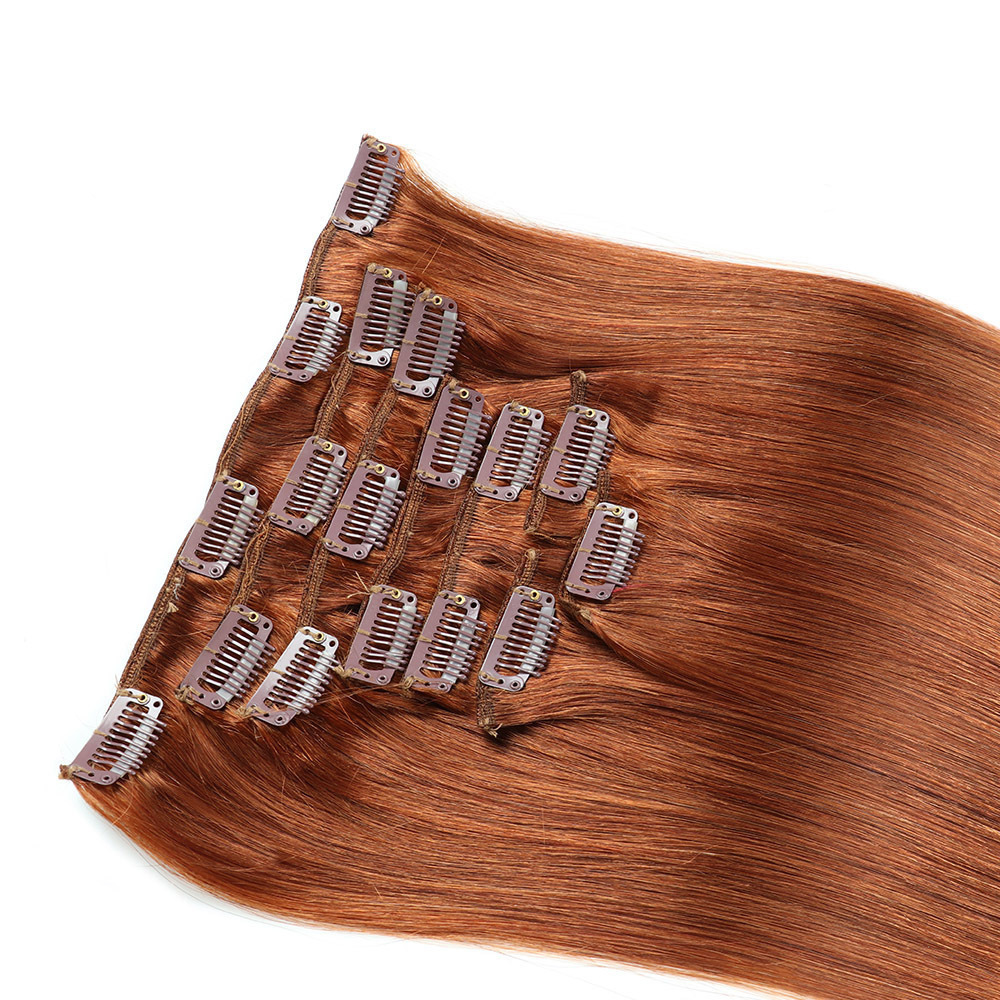 8 pcs  Copper #30  Straight Clip In Hair Extension Human  Full Head 100g/Set Seamless Virgin Remy Human Hair Extensions