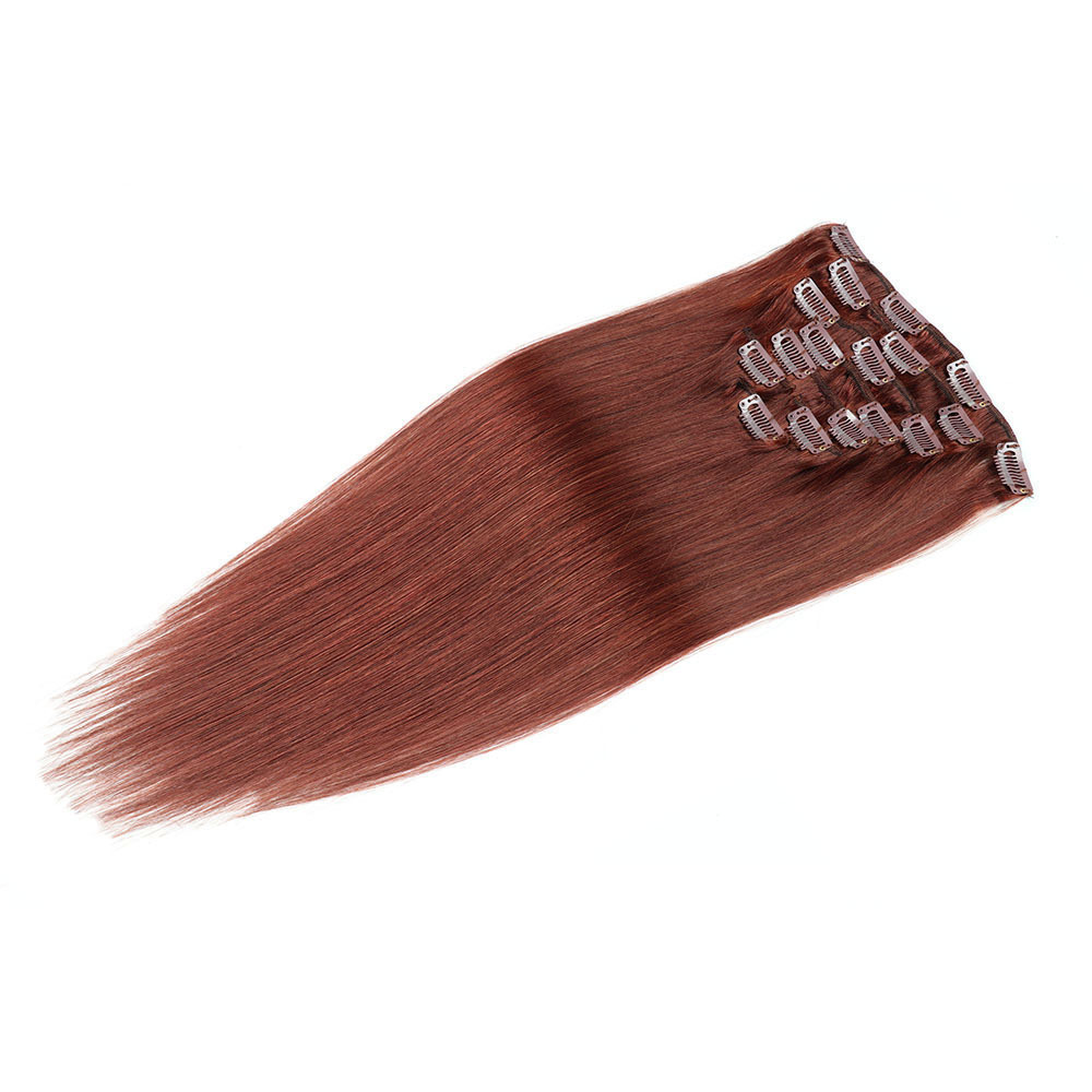 8 pcs  Copper Red  #33  Straight Clip In Hair Extension Human  Full Head 100g/Set Seamless Virgin Remy Human Hair Extensions