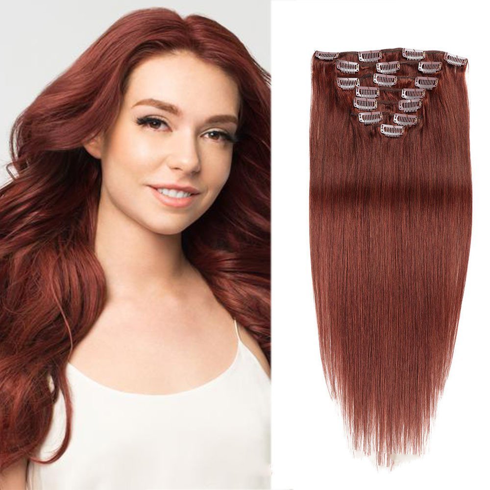 8 pcs  Copper Red  #33  Straight Clip In Hair Extension Human  Full Head 100g/Set Seamless Virgin Remy Human Hair Extensions