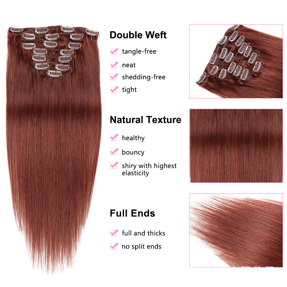7 pcs  color #30  Straight  100grams  Clip in  Human Hair Extensions 100% Remy Human Hair Extensions  for woman