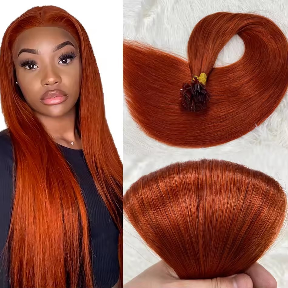 #350 Orange Ginger Flat Tip Hair Extensions 100g Virgin Remy Human Hair Real Human Fusion Hair Extensions 12 -30inch