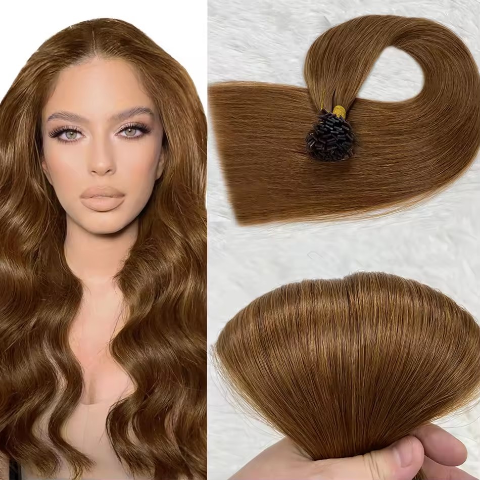 Brown #4 flat Tip Remy Human Hair Extensions  100g Pre Bonded Keratin Fusion100% Human Hair Extensions