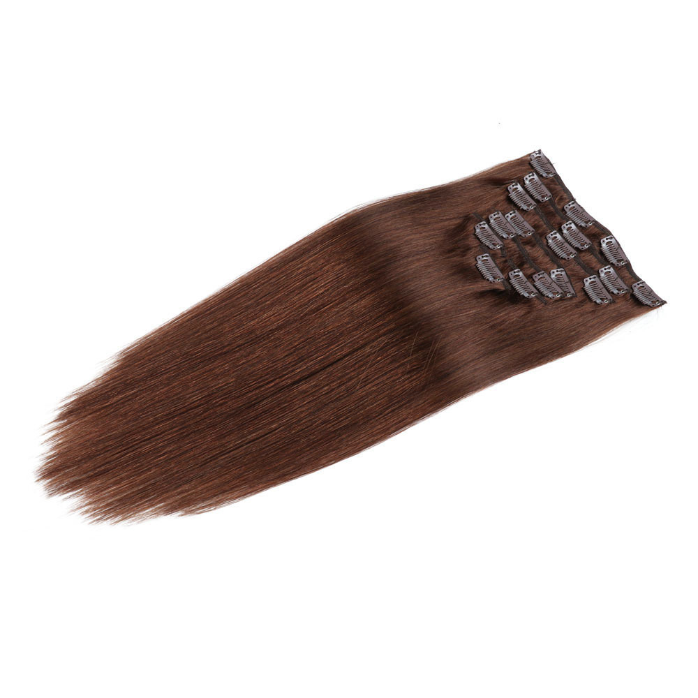 7 pcs Medium Brown #4    Clip in  Human Hair Extensions 100grams Straight  100% Remy Human Hair Extensions  Clip in Hair Extensions