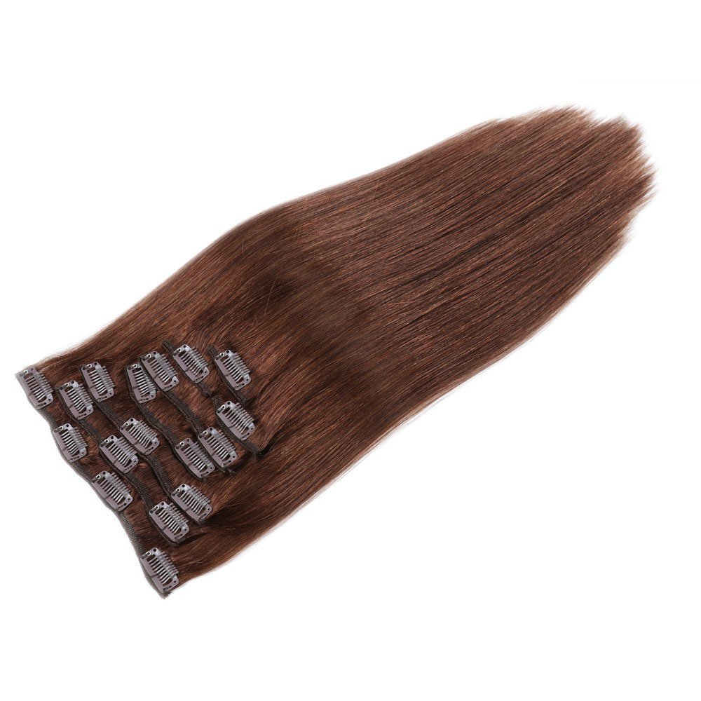 8 pcs Chocolate  Brown  #4 Straight Clip In Hair Extension Human  Full Head 100g/Set Seamless Virgin Remy Human Hair Extensions