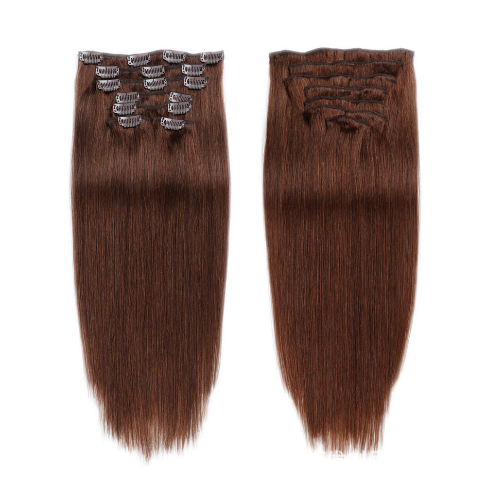 7 pcs Medium Brown #4    Clip in  Human Hair Extensions 100grams Straight  100% Remy Human Hair Extensions  Clip in Hair Extensions