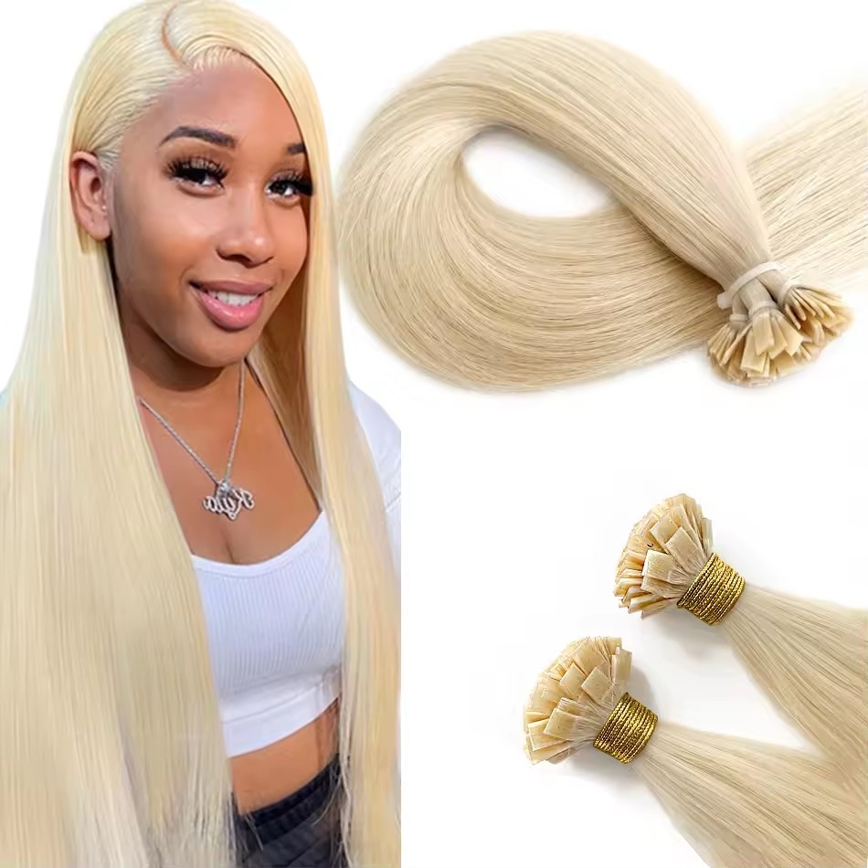 Blonde #613  Flat Tip Hair Extensions Keratin Human Hair 100g Virgin Remy Human Fusion Hair Extensions 12 -30inch