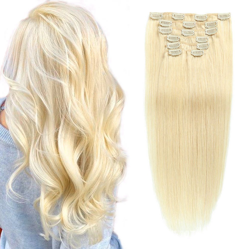 7 pcs Blonde  #613 Straight  100grams  Clip in  Human Hair Extensions 100% Remy Human Hair Extensions  for woman