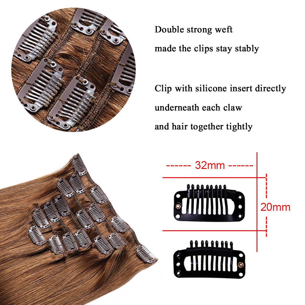 8 pcs  Brown  #6 Straight Clip In Hair Extension Human  Full Head 100g/Set Seamless Virgin Remy Human Hair Extensions