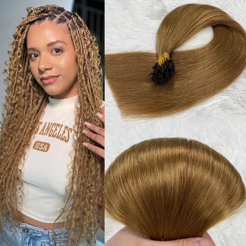 Light Brown  #8 Flat Tip Hair Extensions 100g Virgin Remy Human Hair Real Human Fusion Hair Extensions 12 -30inch