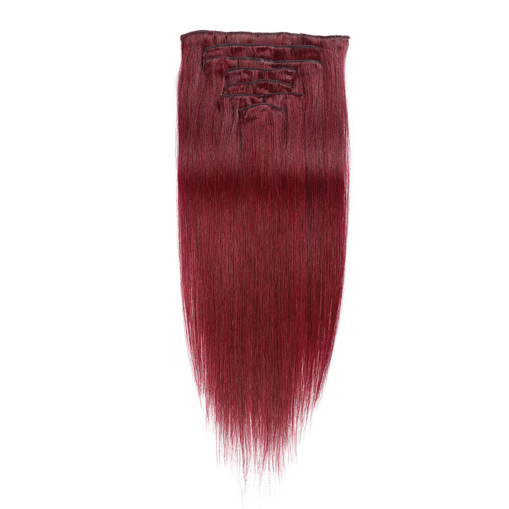 7 pcs Wine Red r #99J Straight  100grams  Clip in  Human Hair Extensions 100% Remy Human Hair Extensions  for woman